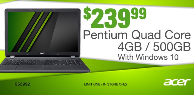 Acer pentium quad-core laptop $239.99